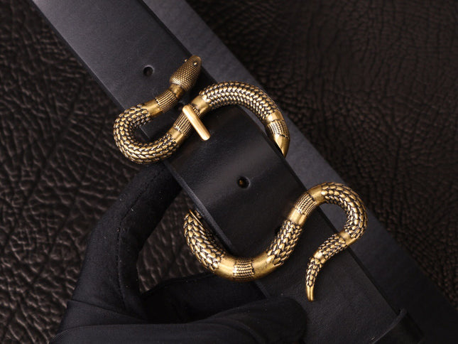 Gucci Leather Belt with Snake Buckle 458935