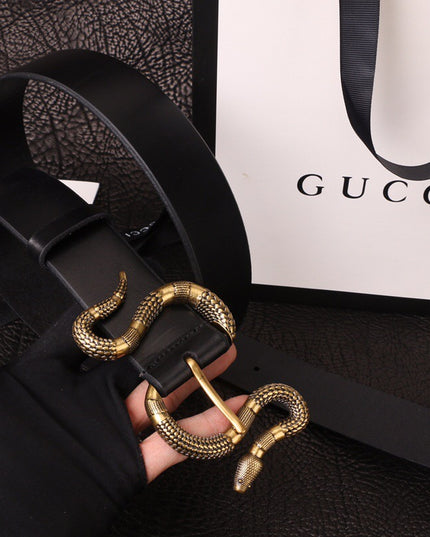 Gucci Leather Belt with Snake Buckle 458935