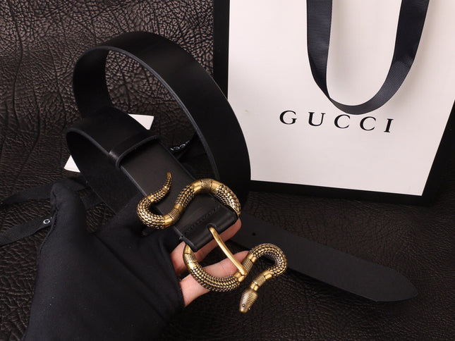 Gucci Leather Belt with Snake Buckle 458935