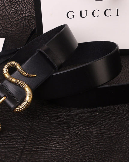 Gucci Leather Belt with Snake Buckle 458935