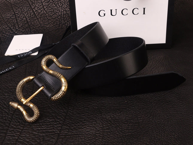 Gucci Leather Belt with Snake Buckle 458935