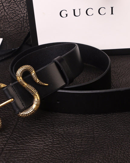 Gucci Leather Belt with Snake Buckle 458935