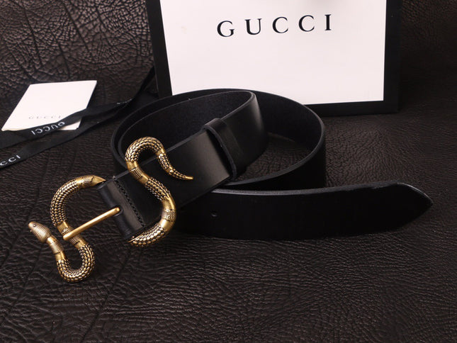 Gucci Leather Belt with Snake Buckle 458935