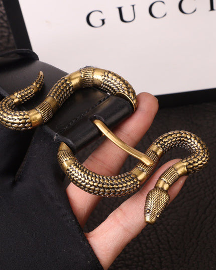 Gucci Leather Belt with Snake Buckle 458935