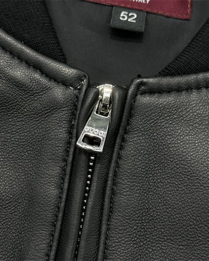 Gucci Leather Bomber Jacket with Web (Black)