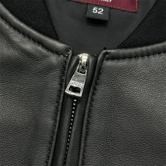 Gucci Leather Bomber Jacket with Web (Black)