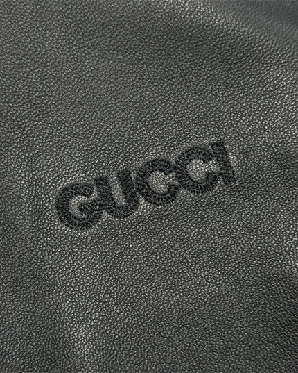 Gucci Leather Bomber Jacket with Web (Black)