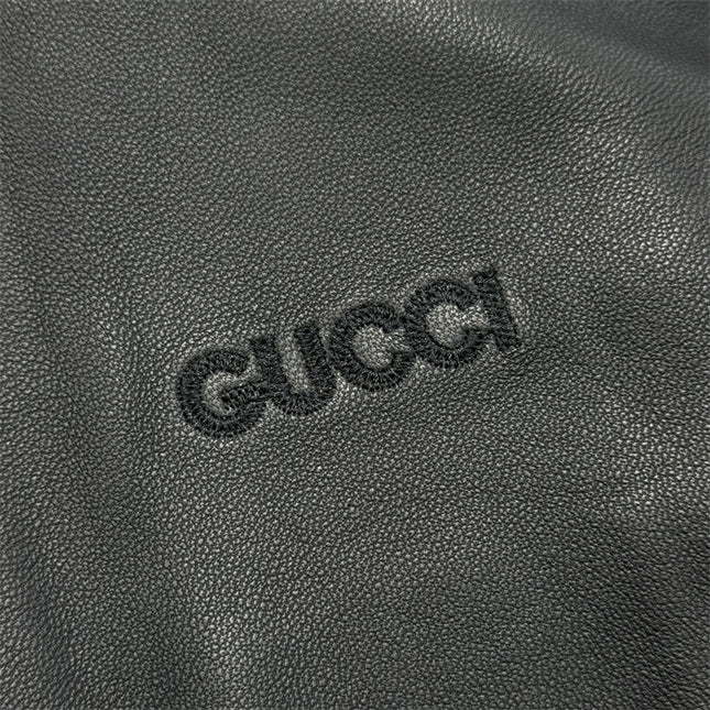 Gucci Leather Bomber Jacket with Web (Black)