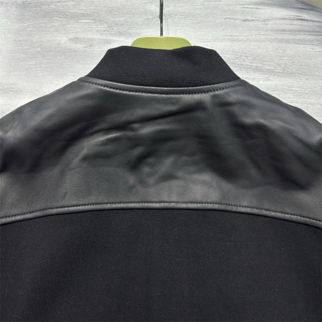 Gucci Leather Bomber Jacket with Web (Black)