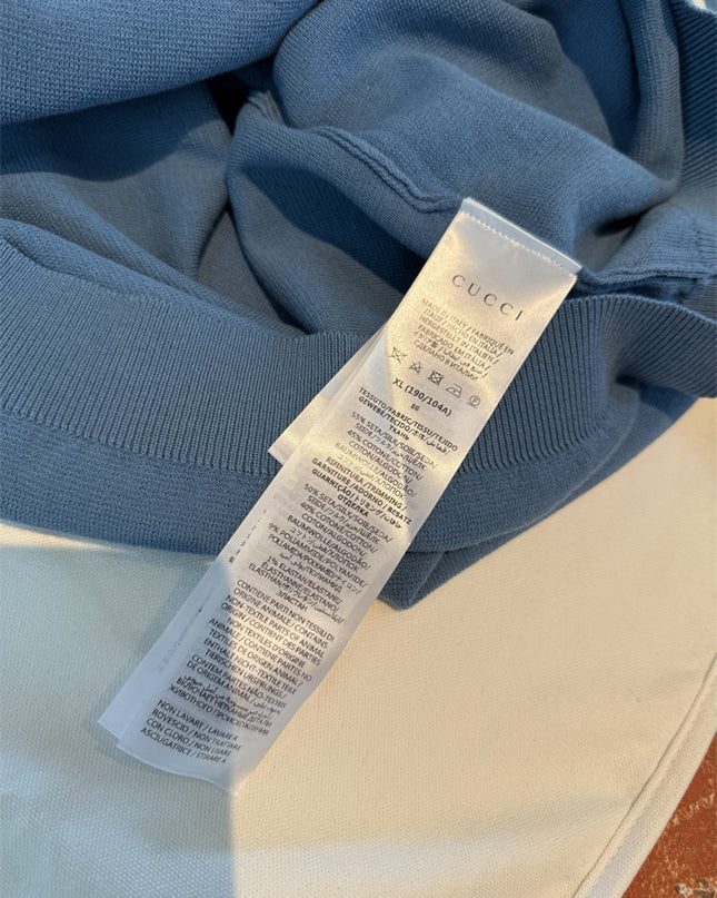 Gucci Light Blue Cotton Knit Polo Sweater Shirt