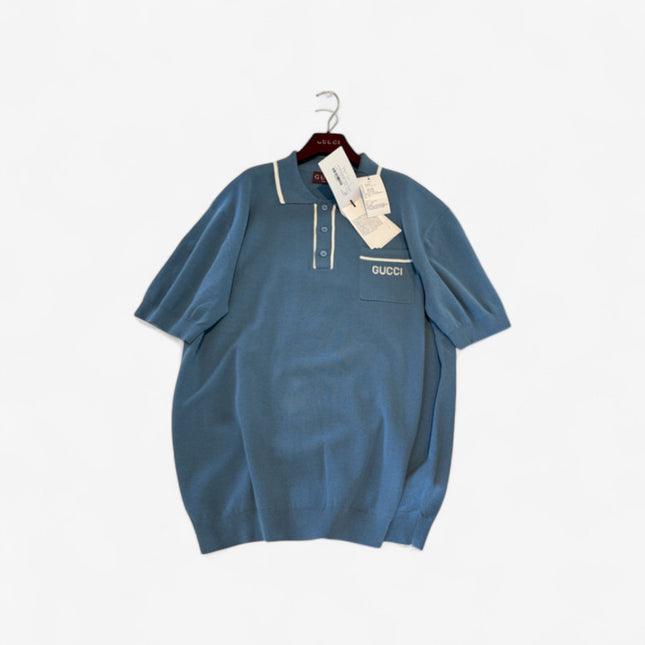 Gucci Light Blue Cotton Knit Polo Sweater Shirt