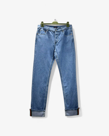 Gucci Light Blue Denim Jeans with Web Cuff Detail