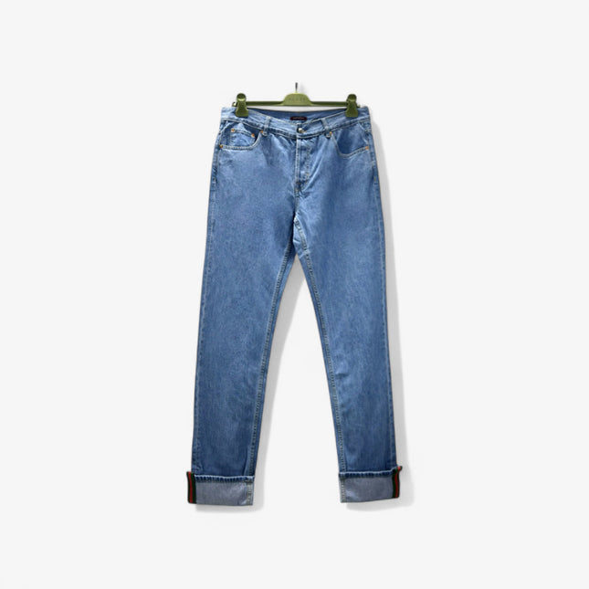 Gucci Light Blue Denim Jeans with Web Cuff Detail