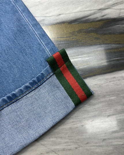 Gucci Light Blue Denim Jeans with Web Cuff Detail