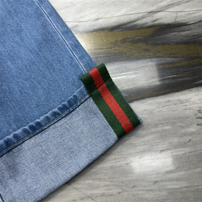 Gucci Light Blue Denim Jeans with Web Cuff Detail
