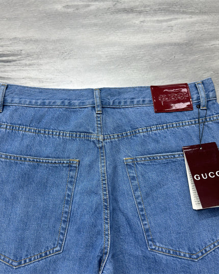 Gucci Light Blue Denim Jeans with Web Cuff Detail