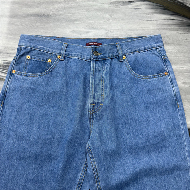 Gucci Light Blue Denim Jeans with Web Cuff Detail