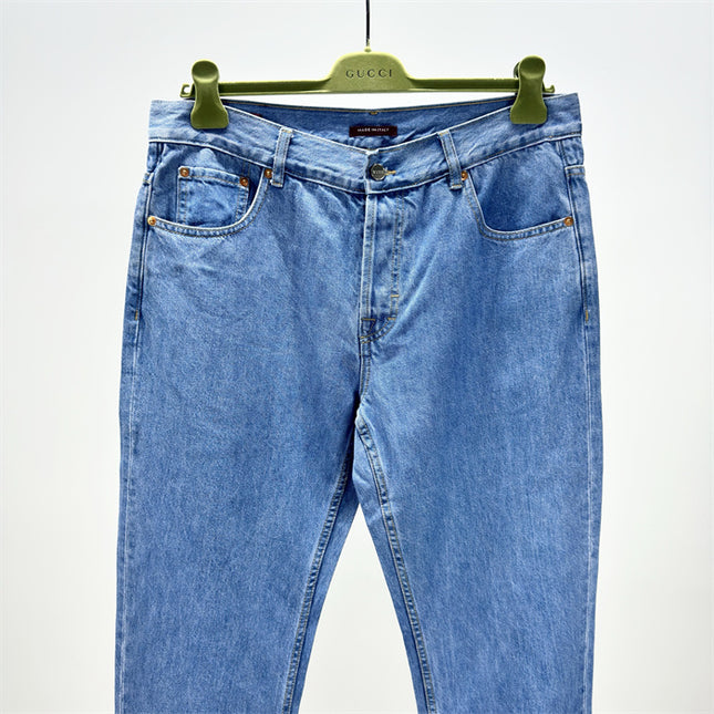 Gucci Light Blue Denim Jeans with Web Cuff Detail