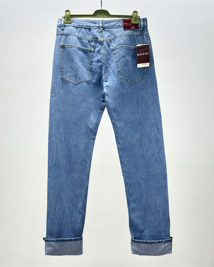 Gucci Light Blue Denim Jeans with Web Cuff Detail