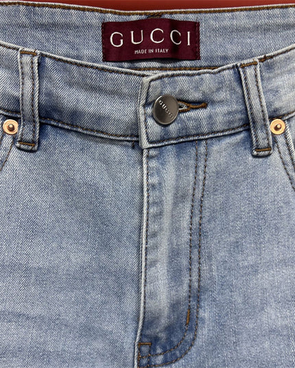 Gucci Light Wash Jeans with GG Cuff & Web Detail
