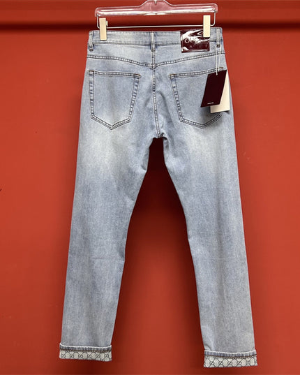 Gucci Light Wash Jeans with GG Cuff & Web Detail