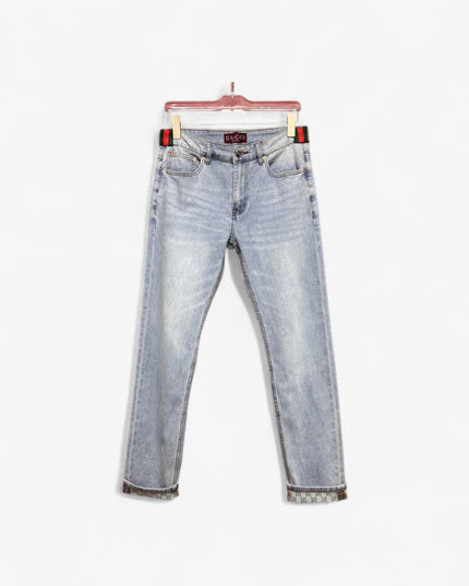 Gucci Light Wash Jeans with GG Cuff & Web Detail