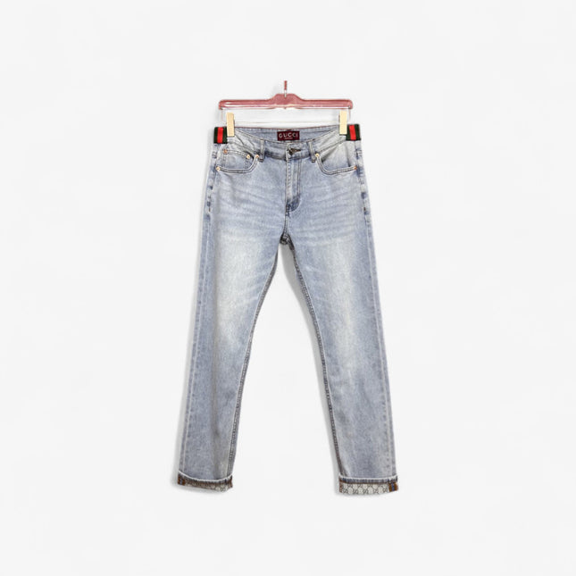 Gucci Light Wash Jeans with GG Cuff & Web Detail