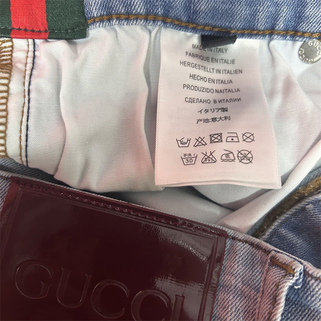 Gucci Light Wash Jeans with GG Cuff & Web Detail
