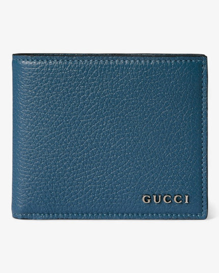 Gucci Logo Blue Grainy Leather Bi-Fold Wallet