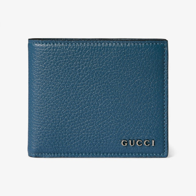 Gucci Logo Blue Grainy Leather Bi-Fold Wallet