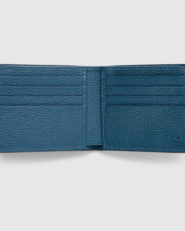 Gucci Logo Blue Grainy Leather Bi-Fold Wallet