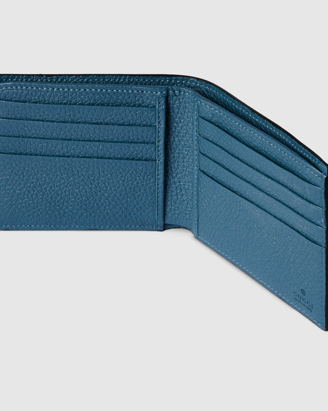 Gucci Logo Blue Grainy Leather Bi-Fold Wallet