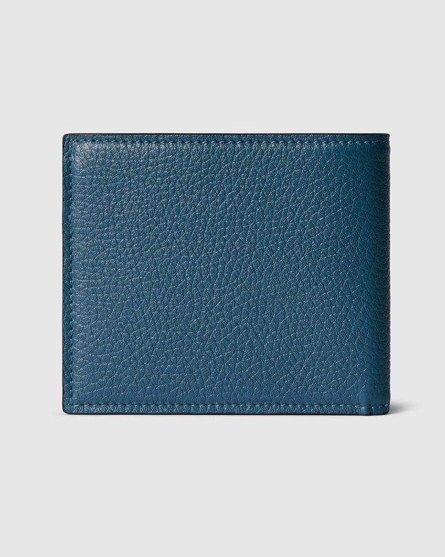 Gucci Logo Blue Grainy Leather Bi-Fold Wallet
