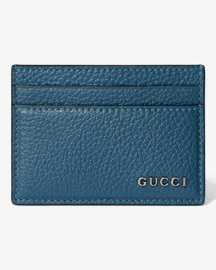 Gucci Logo Blue Grainy Leather Card Case