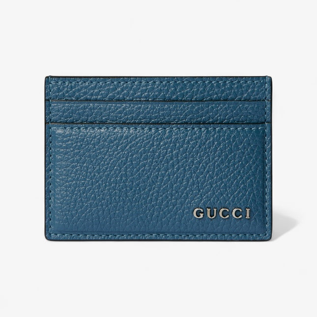 Gucci Logo Blue Grainy Leather Card Case