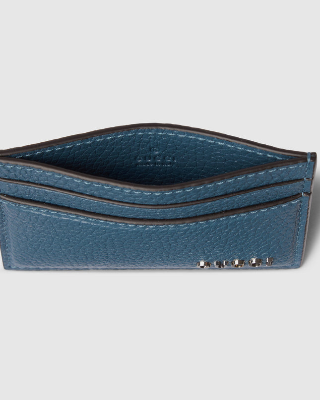 Gucci Logo Blue Grainy Leather Card Case