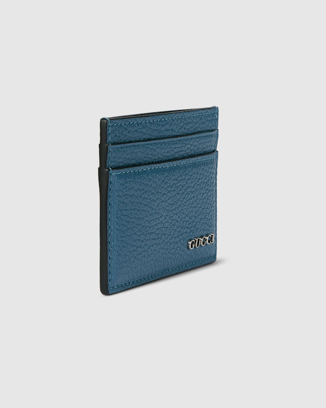 Gucci Logo Blue Grainy Leather Card Case