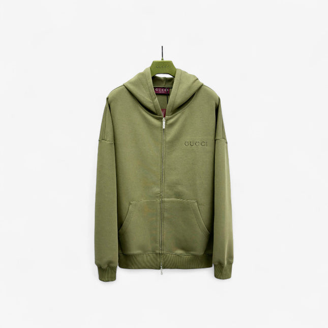 Gucci Logo‑Embroidered Cotton‑Blend Jersey Hoodie (Army Green)