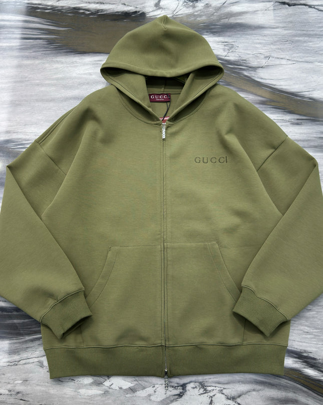 Gucci Logo‑Embroidered Cotton‑Blend Jersey Hoodie (Army Green)