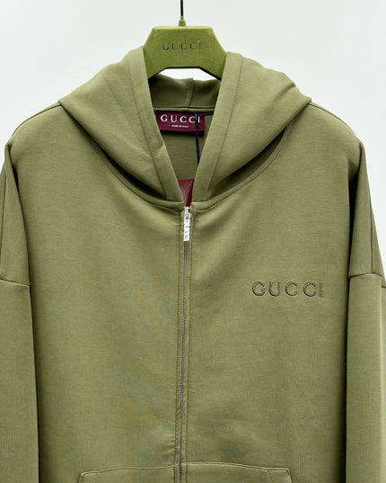 Gucci Logo‑Embroidered Cotton‑Blend Jersey Hoodie (Army Green)