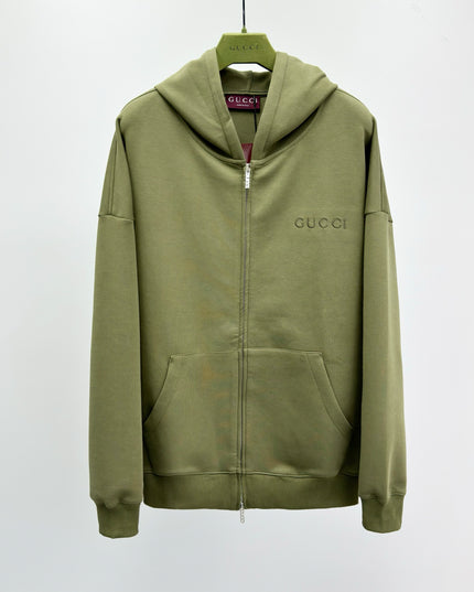 Gucci Logo‑Embroidered Cotton‑Blend Jersey Hoodie (Army Green)