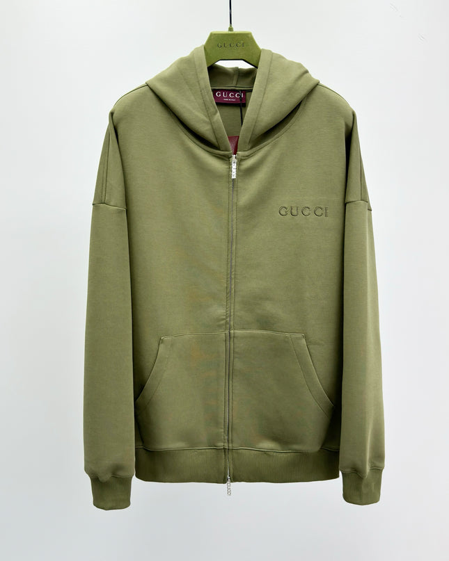Gucci Logo‑Embroidered Cotton‑Blend Jersey Hoodie (Army Green)