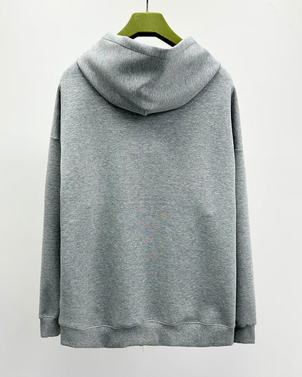 Gucci Logo‑Embroidered Zip Hoodie in Light Grey