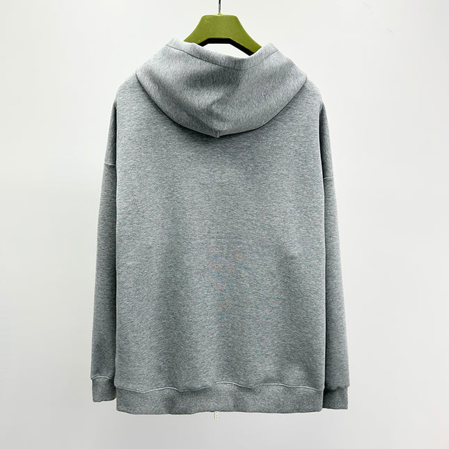 Gucci Logo‑Embroidered Zip Hoodie in Light Grey