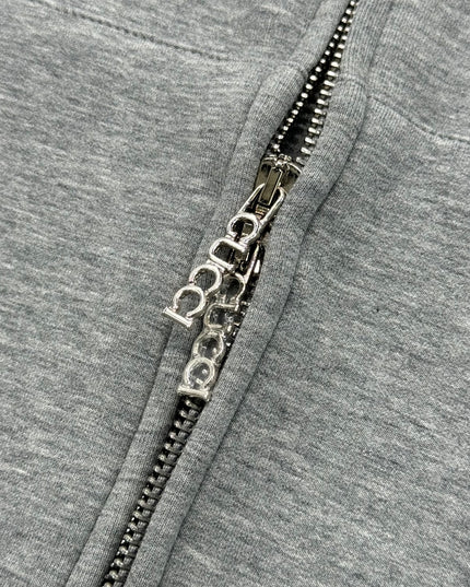 Gucci Logo‑Embroidered Zip Hoodie in Light Grey