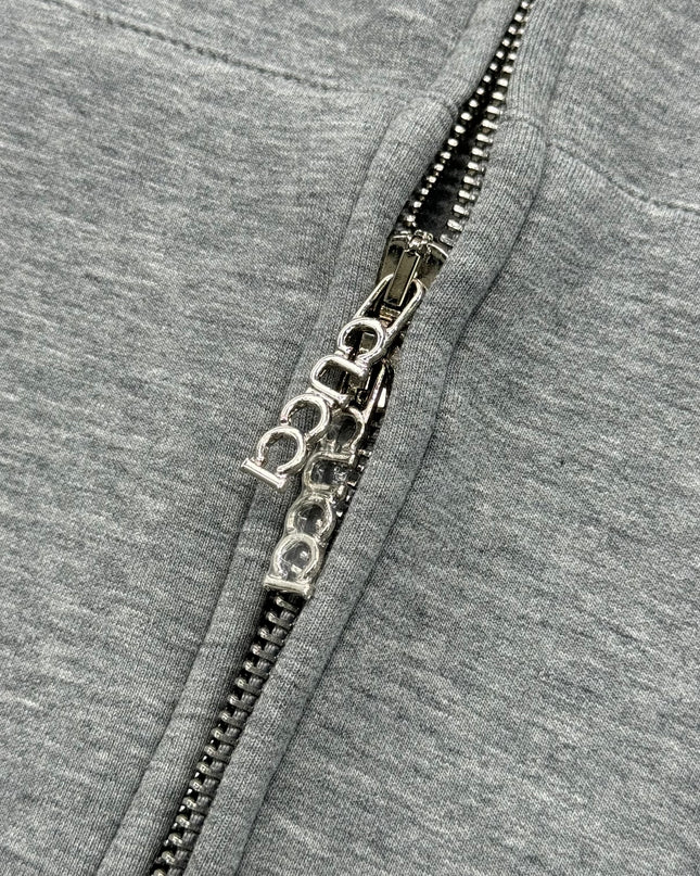 Gucci Logo‑Embroidered Zip Hoodie in Light Grey