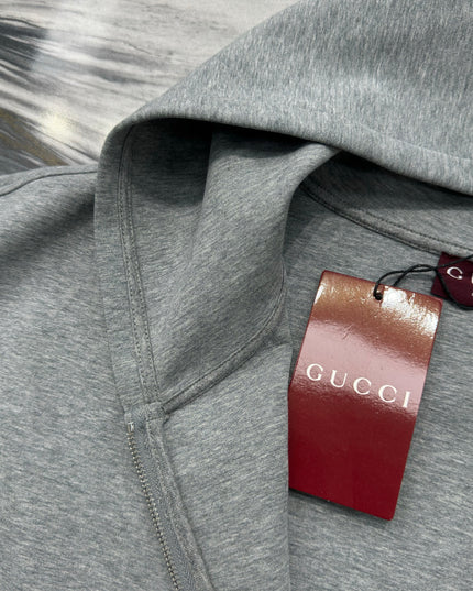 Gucci Logo‑Embroidered Zip Hoodie in Light Grey