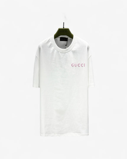 Gucci Logo‑Print Cotton‑Jersey T‑Shirt in White and Pink
