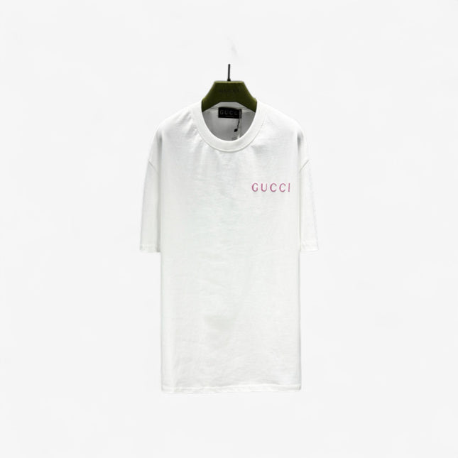 Gucci Logo‑Print Cotton‑Jersey T‑Shirt in White and Pink