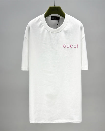Gucci Logo‑Print Cotton‑Jersey T‑Shirt in White and Pink